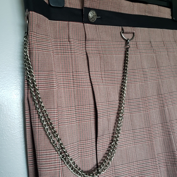 Zinc Plaid Brown Skirt With Chain and Button Skater Skirt Circle Pleated Skirt - Picture 2 of 4
